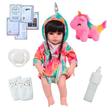 Imagem de Bebê Reborn Realista Menina Unicórnio Morena Com Acessórios - Cegonha 