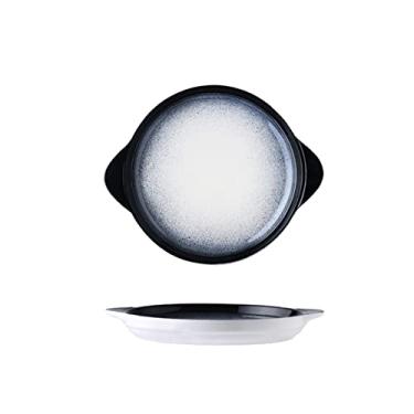 Imagem de Prato de serviço pratos de jantar de porcelana de 23,5 cm com alça dupla de orelha prato de jantar de cerâmica prato de macarrão doméstico pratos seguros para micro-ondas e lava-louças