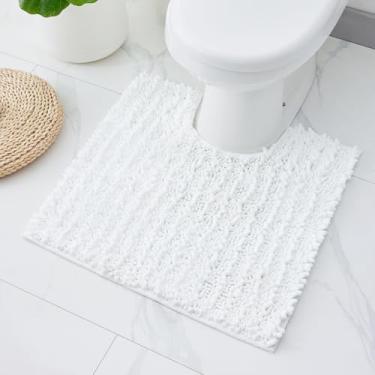 Imagem de ILANGO Tapetes de banheiro brancos em forma de U 61 x 61 cm, tapetes de banho de chenille absorventes extramacios, tapete de banho grosso, antiderrapante, felpudo, lavável na máquina, tapetes de banho