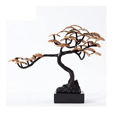 Imagem de KUYBTU Árvores artificiais, plantas, metal, artificial, base de mármore, folha de metal, pinheiro, escritório, casa, sala de estar, decoração de plantas artificiais, bonsai
