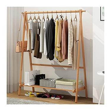 Imagem de Rack de roupas de madeira trilhos de roupas rack de roupas guarda-roupa aberto armário de madeira cabides resistentes pendurados ganchos de armazenamento organizador prateleiras quartos entrada (cor