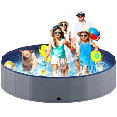 Imagem de Piscina Dobrável para Cachorro em PVC Niubya, 203x41 cm, Cinza