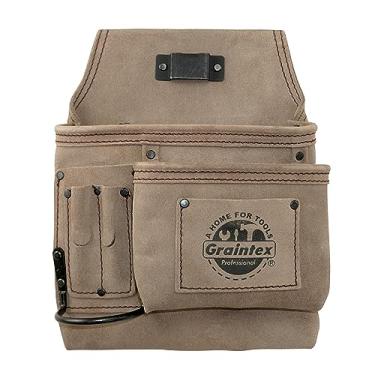 Imagem de Graintex SS2291 Bolsa de ferramentas e unhas com 5 bolsos para destros de couro de camurça cor bege para construtores, eletricistas, encanadores, faz-tudo