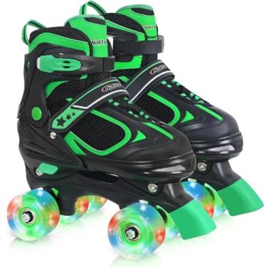 Imagem de Patins infantis para meninos - verde para adolescentes jovens idade 10 11 12 - ajustável todas as rodas iluminadas para ambientes internos ao ar livre esportes para filho e neto