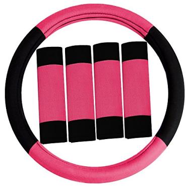 Imagem de FH Group Capa para volante FH2033PINK (conjunto de almofadas modernistas e de cinto de segurança rosa)