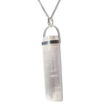 Imagem de Colar Canudo Selenita Bruto Mineral Natural Prata 950 - CristaisdeCurv