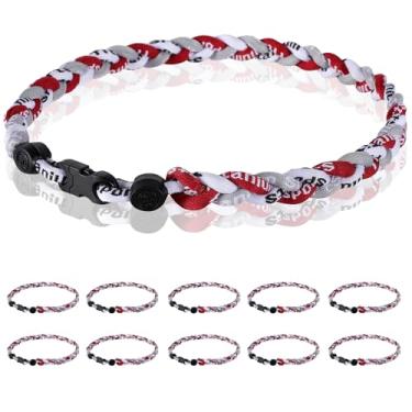 Imagem de Midtatus Pacote com 12 colares de beisebol de 45,7 cm, presente do time para diversão no beisebol, design de corda de tornado de titânio trançado com três cores, 18, Silicone, nylon, plástico, Sem