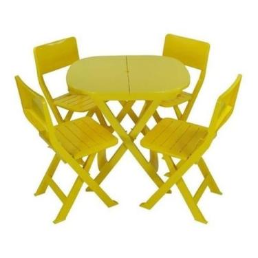 Imagem de Conjunto 1 Mesa 4 Cadeira Dobrável Plástico Bar Varanda Açaí - Higipac