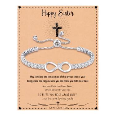 Imagem de Btysun Pulseiras Infinity para mulheres, presentes de Natal para namorada, mãe, filha, coração ajustável, rosa, batimento cardíaco, cruz, mãe, tênis, joias para meninas adolescentes, 7 inch, Metal,