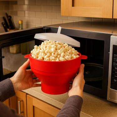 Imagem de Pipoqueira de Silicone para Microondas Pipoca Dobrável Sem Óleo Com Tampa BPA Free Lavável Balde Antiaderente - AM IMPORT