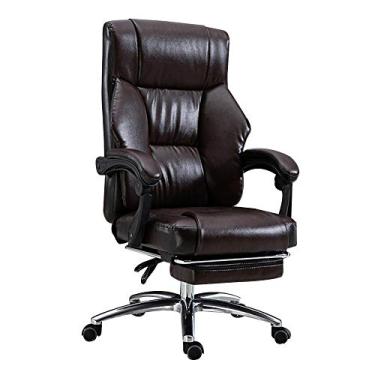 Imagem de UISLA Mesa de couro para computador para jogos com apoio para os pés ergonômica giratória mesa de computador corrimão de articulação de escritório executivo ajustável com travesseiro lombar móvel