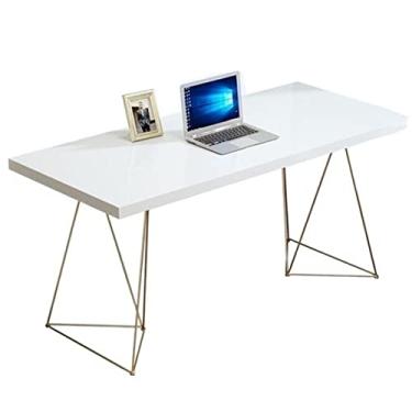 Imagem de AKALNNB Mesa de PC moderna leve luxo PC laptop mesa minimalista casa quarto escrivaninha com moldura de metal dourado e mesa, 1,0/1,2/1,4/1,6/1,8 m mesas de escritório (cor: 180x70x75cm) (140x7