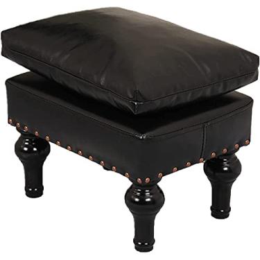 Imagem de Banqueta retangular de couro otomano com almofada, apoio para os pés com pernas curvilíneas estofado para sala de estar e quarto, banco portátil de sofá acolchoado - preto