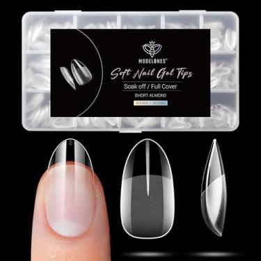 Imagem de Modelones Short Almond Fake Nail Tips - 510Pcs Gel Tips Pre-shaped Half Matte Full Cover Clear Acrylic Gel Kit False Press on Nails for Extension DIY Salon 15Sizes