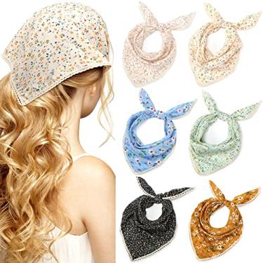 Imagem de Dingion 6 bandanas de cabelo florais, lenço de cabeça feminino, bandana estampada, chiffon, lenço de cabeça triangular, com gravatas, Cor clássica, 6 Count (Pack of 1)