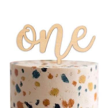Imagem de CANTLY Um topo de bolo de madeira - Suprimentos de decoração de bolo para festa de primeiro aniversário, chá de bebê/aniversário de 1º aniversário/chá de bebê/placa de marco de aniversário, adereços