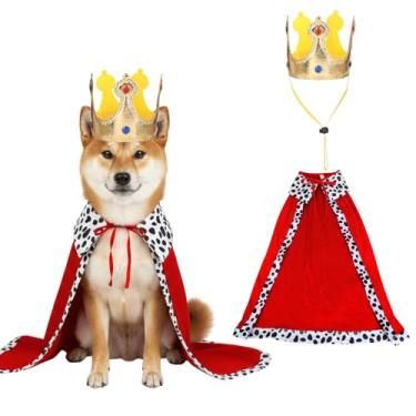 Imagem de Fantasia de Rei de Cachorro, Fantasia de Dia das Bruxas Engraçado Pet King Manto e Coroa, Fantasias de Príncipe de Estimação Cosplay para Halloween Natal, Vestido de Aniversário do Príncipe Capa para