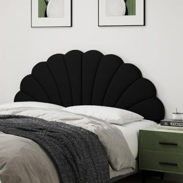 Imagem de Befurtori Cabeceira Queen Size apenas, suporte de parede com pétalas, tamanho queen/casal para cama ajustável, cabeceira estofada de veludo, fácil montagem, preta