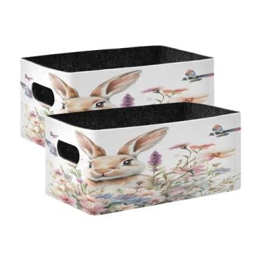 Imagem de xigua Conjunto de 2 caixas de armazenamento em aquarela coelhinho da Páscoa, cubo de armazenamento dobrável, organizador de cestas de armazenamento para livros, prateleiras, armário, lavanderia
