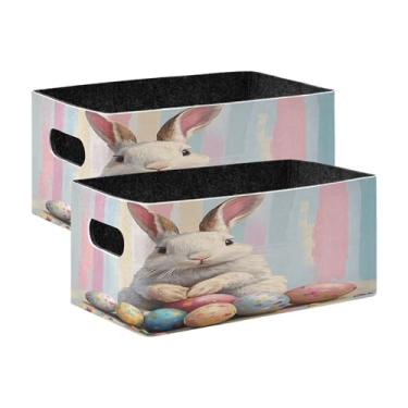 Imagem de xigua Conjunto de 2 caixas de armazenamento de coelhinho da Páscoa, cubo de armazenamento dobrável, organizador de cestas de armazenamento para livros, prateleiras, armário, lavanderia, berçário