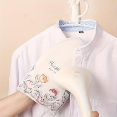 Imagem de Tábua de passar roupa, tábua de passar a mão, balde de pendurar, prato de passar roupa, luvas, cadeira de passar roupa, padrão de tulipa/bolinhas (branco)