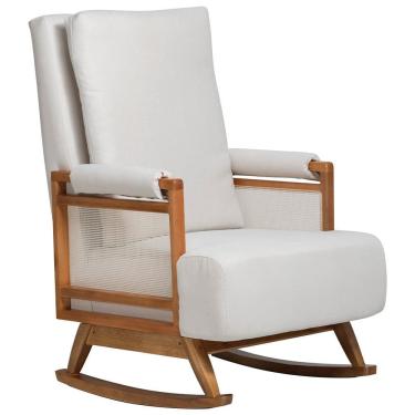 Imagem de Poltrona De Amamentação Com Balanço Base Nina Líria D02 Linho Off White B-410 - Lyam Decor