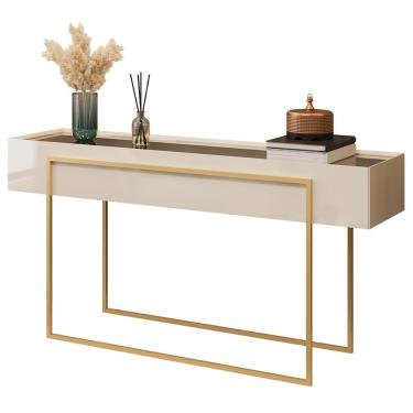 Imagem de Aparador Para Sala De Estar Espelhado Pés Industrial Malika D05 Off White - Lyam Decor