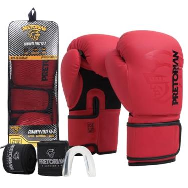 Imagem de Kit Luva de Boxe e Muay Thai FX2 Pretorian - Vermelho/Preto - 14 Oz