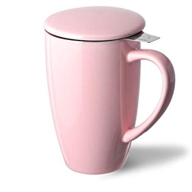 Imagem de Sweejar Caneca infusor de chá de porcelana com tampa, xícara de chá de 473 ml com filtros para chá de folhas soltas, caneca de café segura para micro-ondas e lava-louças (rosa)