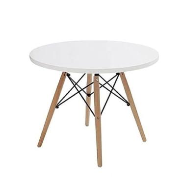 Imagem de Mesa Eiffel Infantil Branca - Base em MDF e Pernas de Madeira Natural - Dimensões 60 cm x 49 cm