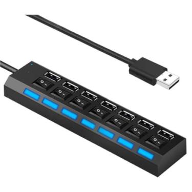 Imagem de Adaptador Hub Usb 7 Portas Com Botão Liga Desliga Compatível Com Windows Pendrive Tv Mouse Teclado PC Adaptador Extensão De Alta Velocidade Computador Celular Carregador