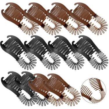 Imagem de 12 peças de clipes de cabelo banana de plástico flexível intertravável pentes de cabelo banana, pentes de cabelo de dois lados, suporte alongado para rabo de cavalo para mulheres e meninas, 2 cores