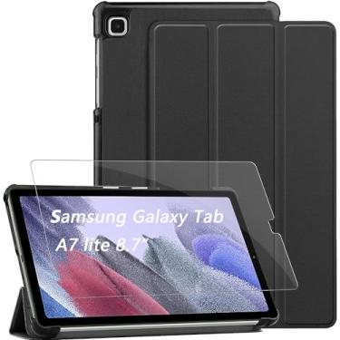 Imagem de Capa para Samsung Galaxy Tab A7 Lite 8,7 polegadas (SM-T220/T225/T227) com protetor de tela de vidro temperado, suporte dobrável triplo - Preto