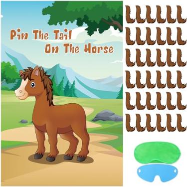 Imagem de Hxezoc Jogo Pin The Tail On The Horse para crianças, pôster de cavalo grande, jogos de festa para festa de aniversário, decorações de festa de cowboy, suprimentos de jogos de festa de cavalo - 36