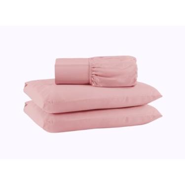 Imagem de Jogo de Lençol CASAL 3 Peças 100% Algodão 200 Fios Lençol Com Elastico Lençol e Fronha (ROSA, CASAL 3 PEÇAS)