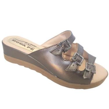 Imagem de Sandália Feminina Anabela Tamanco Super Conforto Fivelas Reguláveis Mo