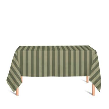 Imagem de Toalha de Mesa Retangular em Tecido Jacquard Verde Musgo Listrado Trad