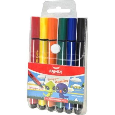Imagem de Caneta Hidrográfica Jumbo Triangular 6 Cores - Famix