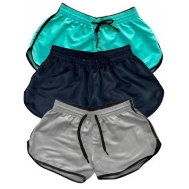 Imagem de Kit 3 Short Tactel Feminino Liso Verão Bermuda Moda Praia - Relaxado, 