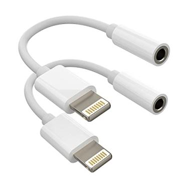 Imagem de Pacote com 2, compatível com certificado MFI, cabo adaptador de fone de ouvido compatível com Lightning para conector de áudio auxiliar de 3,5 mm, dongle, fone de ouvido compatível com iPhone 11 12
