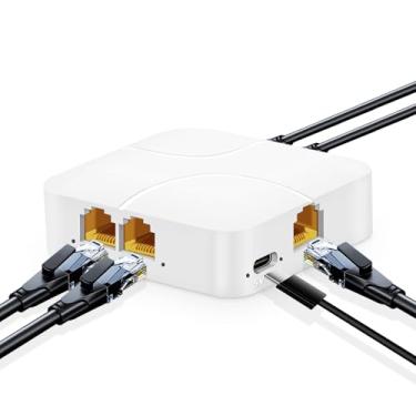 Imagem de YuLinca Divisor Ethernet de 1 a 4 Gigabit, 100/1000 Mbps, Hub de rede RJ45 Internet LAN Splitter com cabo USB, para cabos Cat5/5e/6/7/8