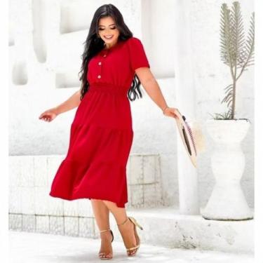 Imagem de Vestido Midi Noemi 2 Moda Evangélica Feminina - MISS FLOWER, Vermelho,