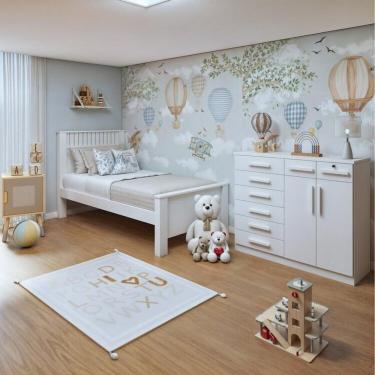 Imagem de Quarto Infantil com Cama Solteiro Athenas e Cômoda 8 Gavetas 2 Portas Toronto Branco