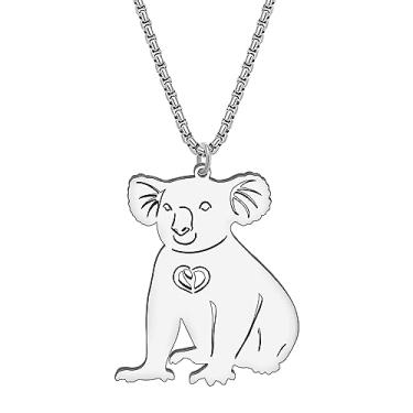 Imagem de DALANE Colar de aço inoxidável com urso fofo e coala, pingente moderno, banhado a ouro 18 k, joias de animais, presentes de coala, presentes para mulheres e meninas, Medium, Aço inoxidável, Sem Pedra