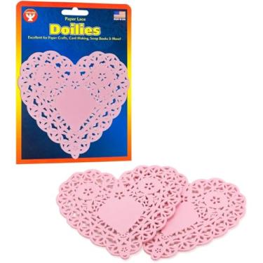 Imagem de Hygloss Products Doilies de papel de coração – 10 cm de renda rosa para decoração, artesanato, festas, pacote com 36