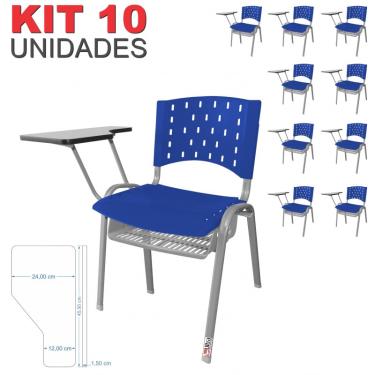 Imagem de Cadeira Universitária Plástica Azul Com Porta Livros Base Prata 10 Unidades - ultra Móveis
