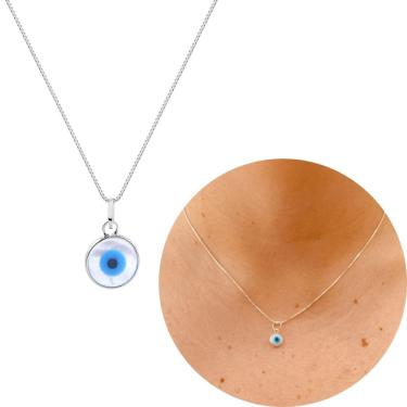 Imagem de Colar de prata 925 com pingente de olho grego pequeno 6mm