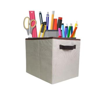 Imagem de Caixa Organizadora TNT, 38x28x30cm, Capacidade 15kg, Bege Palha, com Alça, para Armário, Closet, Quarto e Escritório