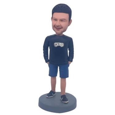 Imagem de Bobblehead de jogador de argila personalizada em roupa casual da sua foto, ótimo presente para entusiastas de jogos, amantes de hobbies, retratando uma vibração relaxada, espírito lúdico adequado para