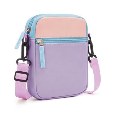 Imagem de sveter Bolsa infantil para meninas, bolsa tiracolo colorblock para crianças de 8 a 10 anos, 10 a 12 anos, Roxo e rosa blush